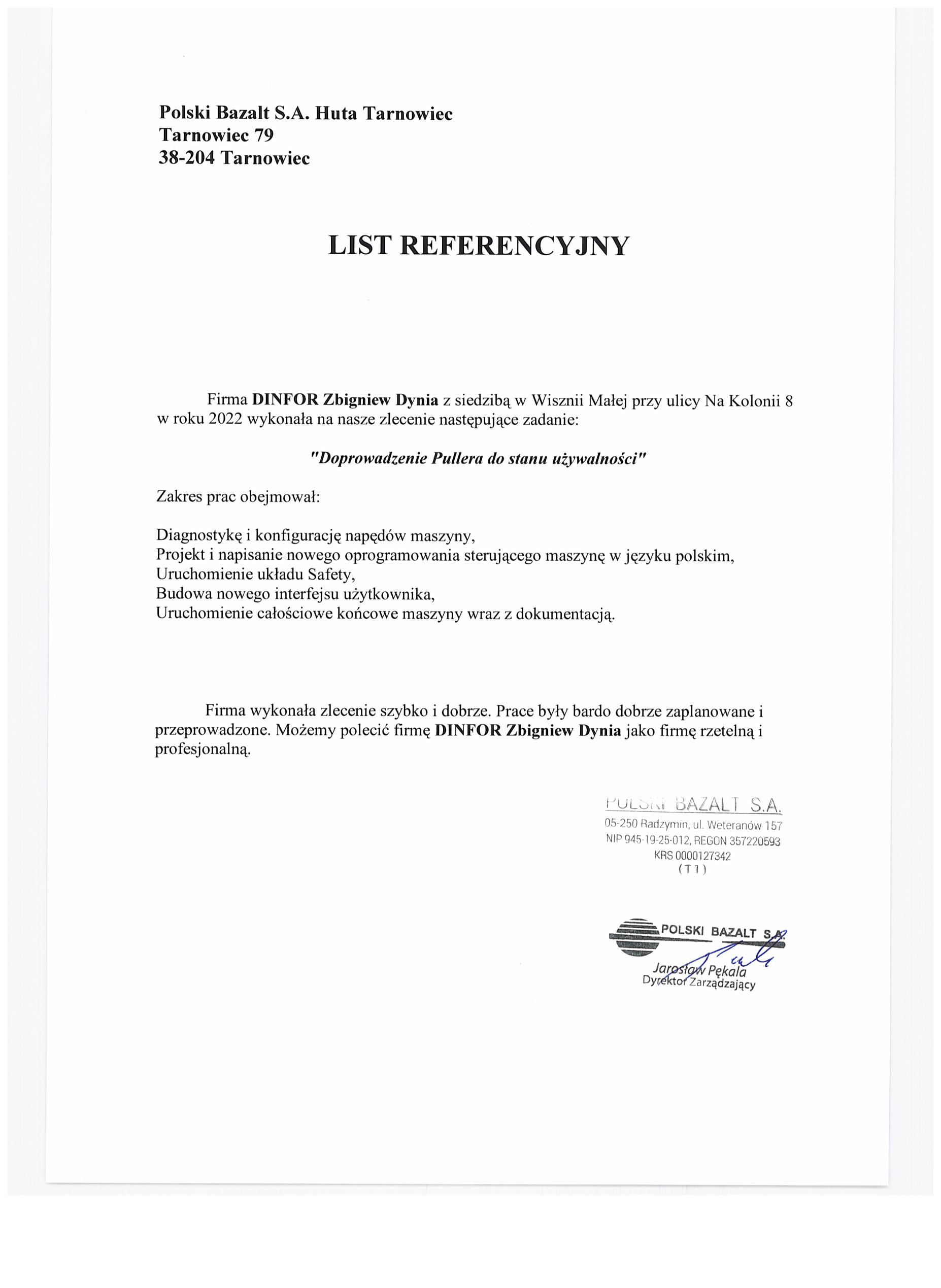 List referncyjny Polskie Bazalty